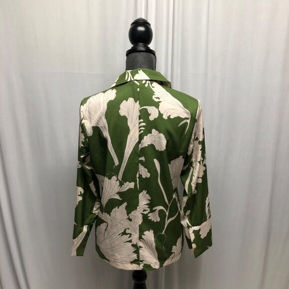 J Nna Briar Floral Blazer Womens Size Medium Green Cream Lightweight Jacket NEW - Picture 4 of 8